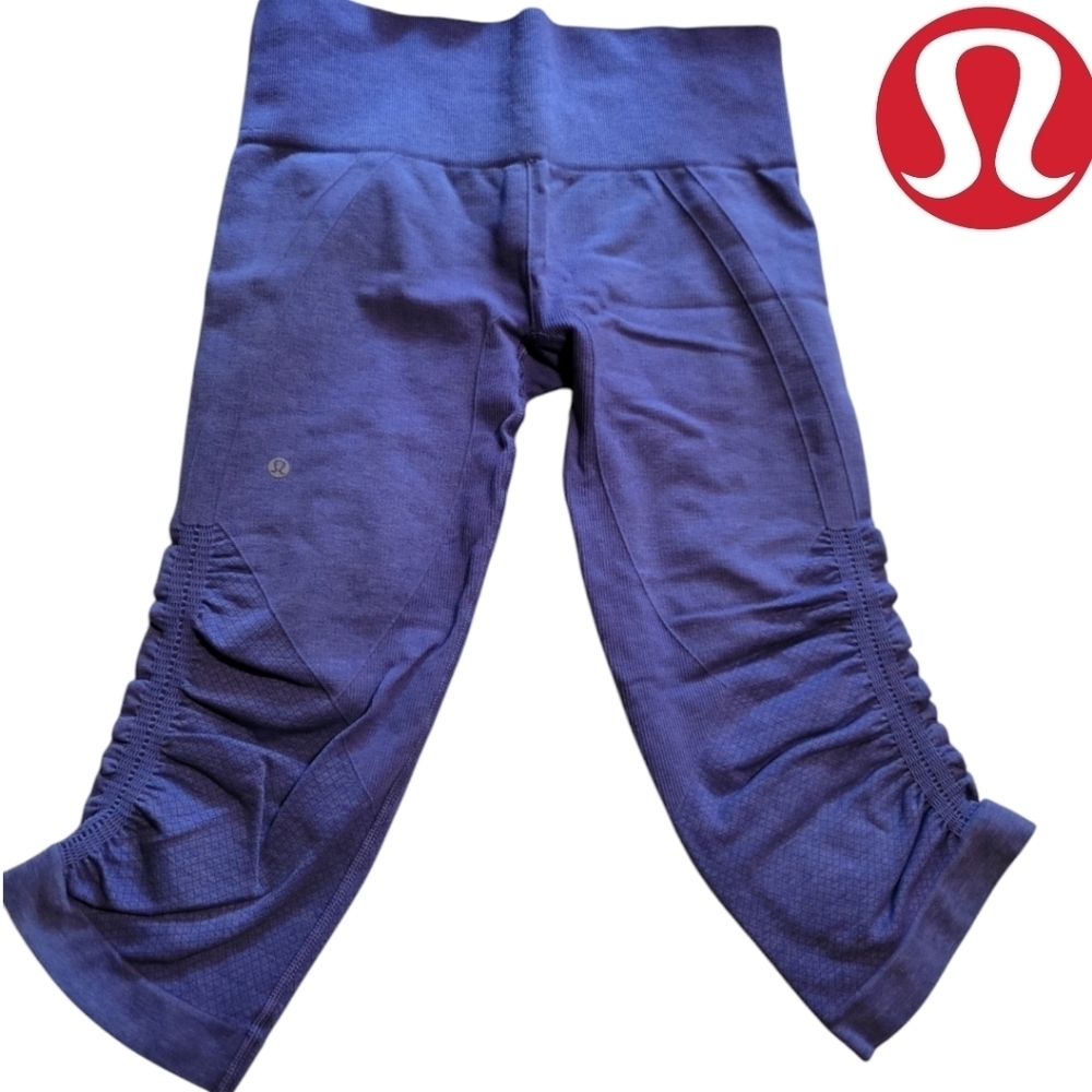 LULULEMON In the Flow Cropped Ruched Workout Leggings Size 6 Purple